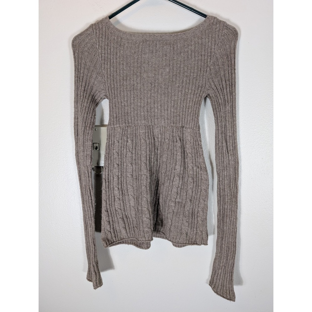 Hollister Women Y2K Small Taupe Brown Square Neck Ribbed Cable Knit Sweater Top - Picture 7 of 8